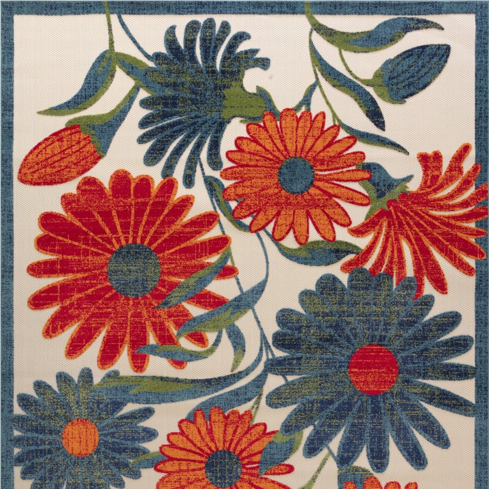 8' X 11' Ivory Blue And Orange Floral Indoor Outdoor Area Rug HomeRoots