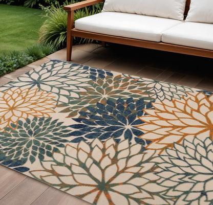 10' X 14' Blue Green And Orange Floral Indoor Outdoor Area Rug HomeRoots