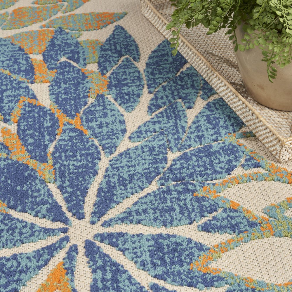 10' X 14' Blue Green And Orange Floral Indoor Outdoor Area Rug HomeRoots