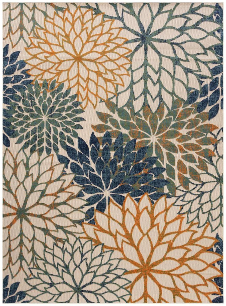 10' X 14' Blue Green And Orange Floral Indoor Outdoor Area Rug HomeRoots