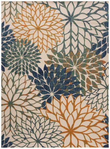 10' X 14' Blue Green And Orange Floral Indoor Outdoor Area Rug HomeRoots