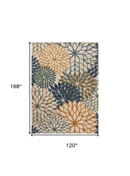 10' X 14' Blue Green And Orange Floral Indoor Outdoor Area Rug HomeRoots