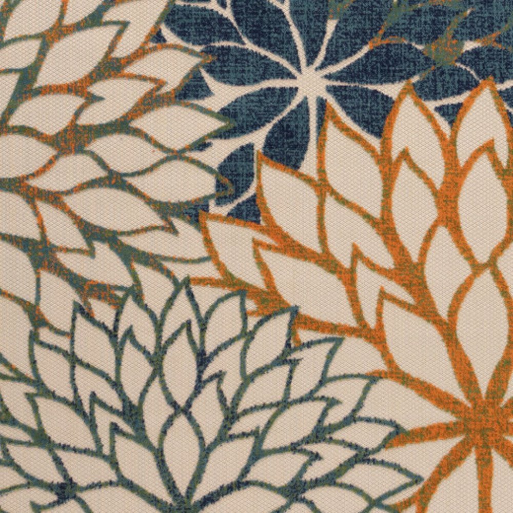 10' X 14' Blue Green And Orange Floral Indoor Outdoor Area Rug HomeRoots