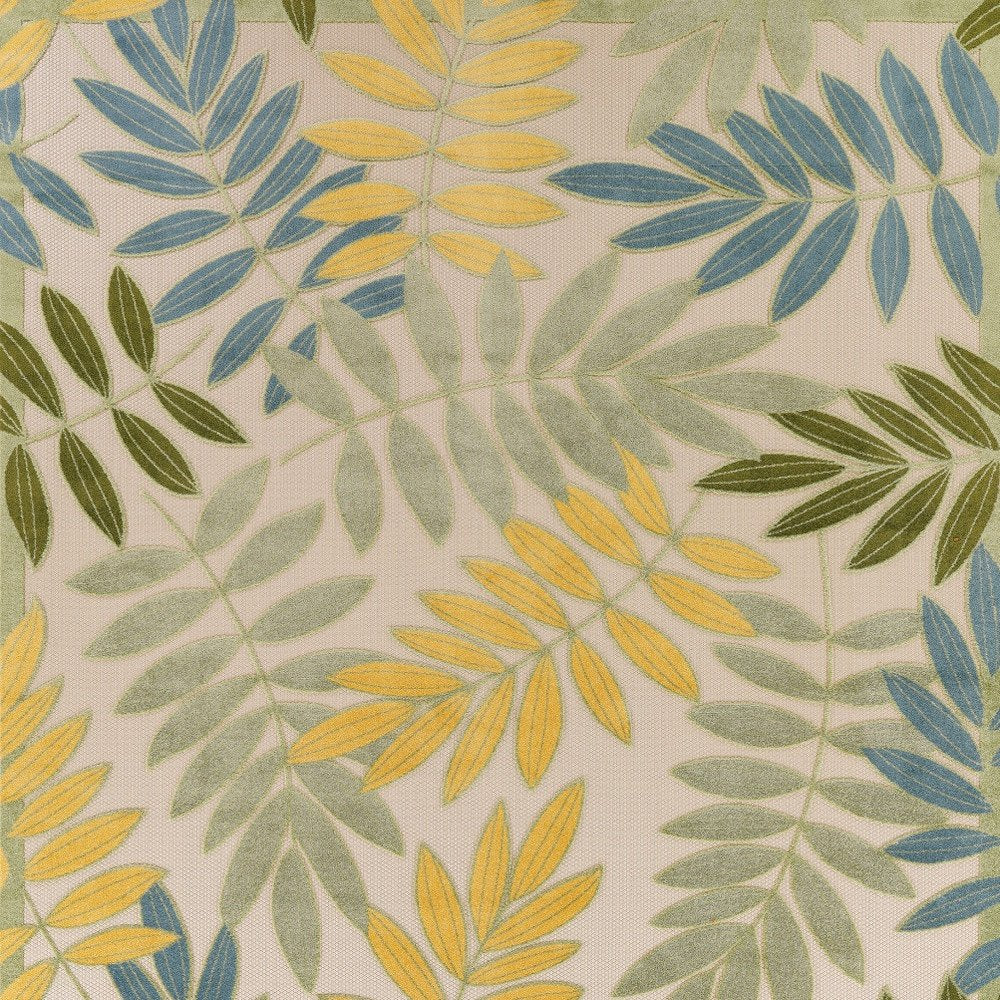 10' X 14' Ivory Green Yellow Blue And Dark Green Palm Leaf Indoor Outdoor Area Rug HomeRoots