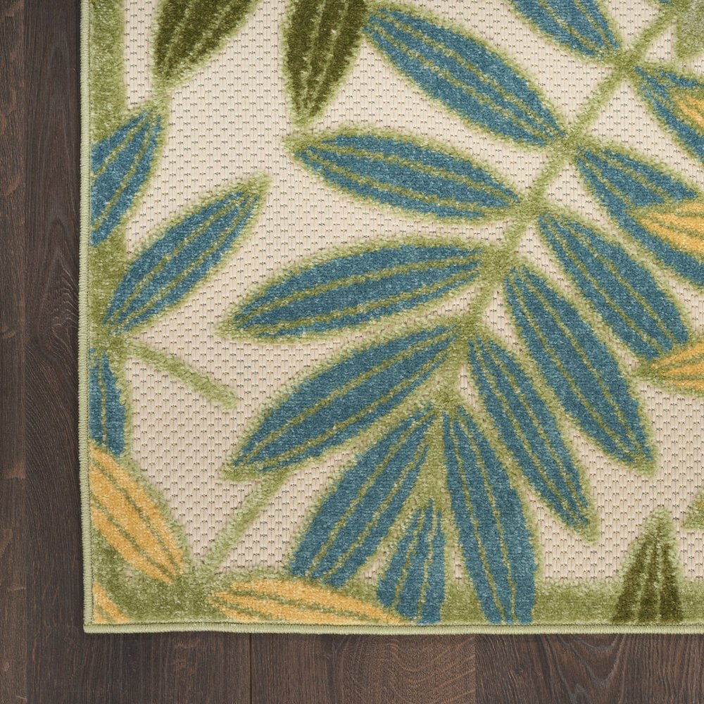10' X 14' Ivory Green Yellow Blue And Dark Green Palm Leaf Indoor Outdoor Area Rug HomeRoots