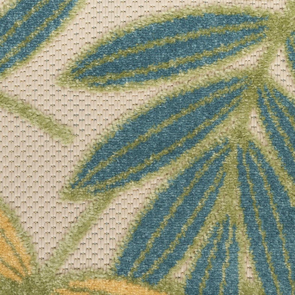 10' X 14' Ivory Green Yellow Blue And Dark Green Palm Leaf Indoor Outdoor Area Rug HomeRoots