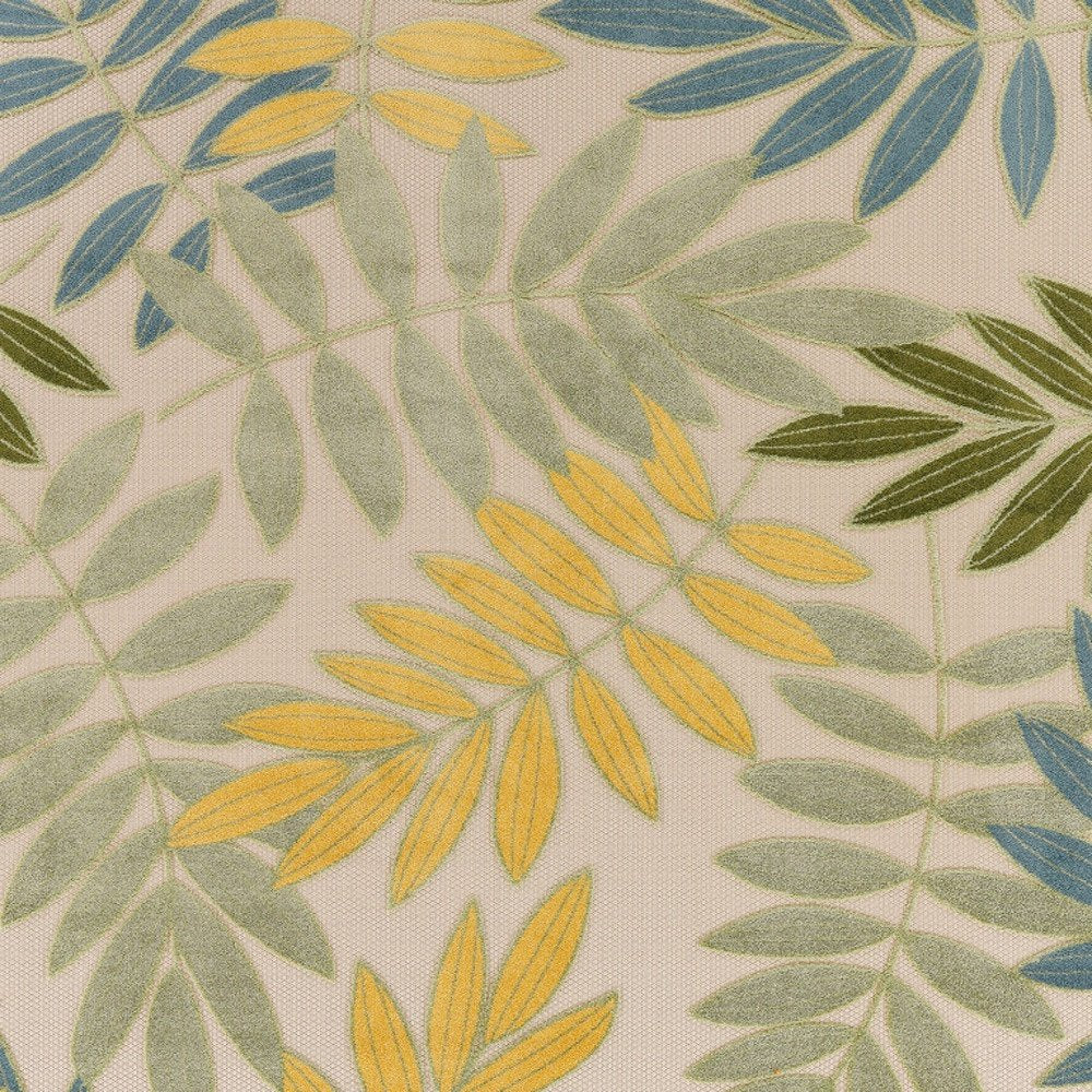 10' X 14' Ivory Green Yellow Blue And Dark Green Palm Leaf Indoor Outdoor Area Rug HomeRoots