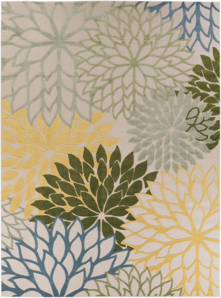 10' X 14' Ivory Green Yellow Blue And Dark Green Floral Indoor Outdoor Area Rug HomeRoots