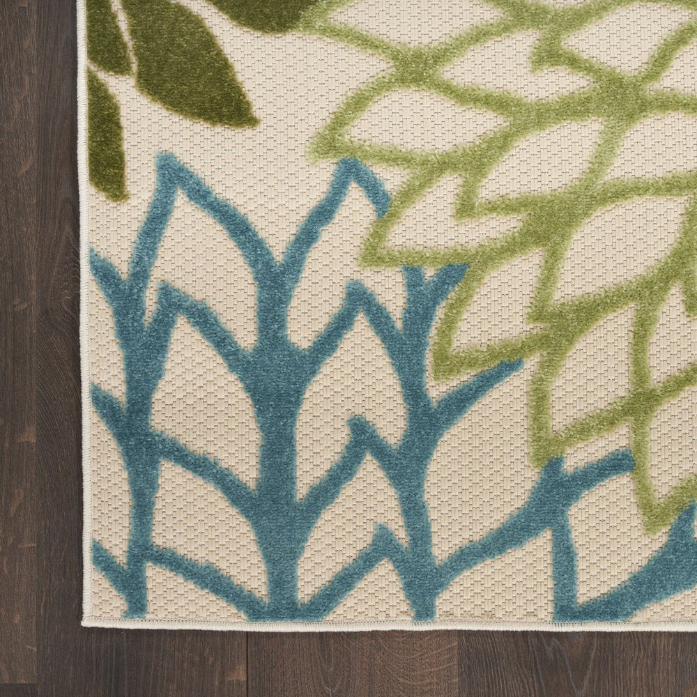10' X 14' Ivory Green Yellow Blue And Dark Green Floral Indoor Outdoor Area Rug HomeRoots
