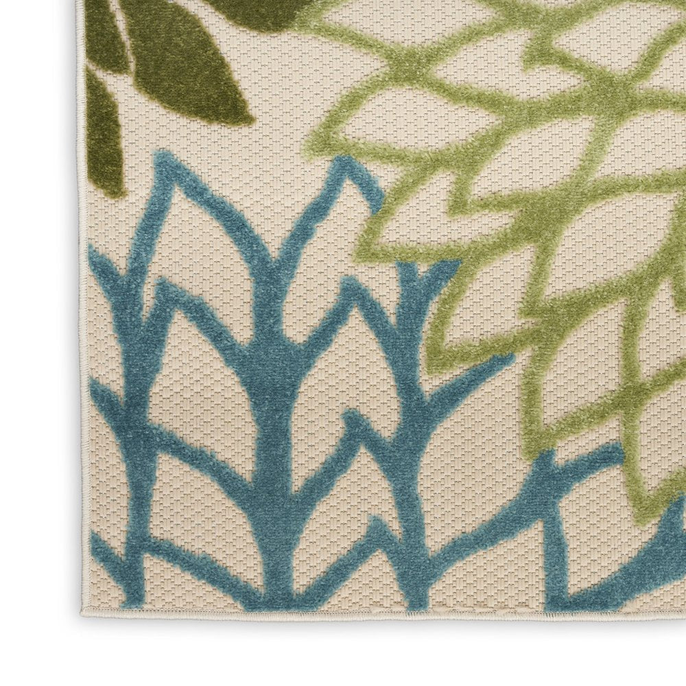 10' X 14' Ivory Green Yellow Blue And Dark Green Floral Indoor Outdoor Area Rug HomeRoots