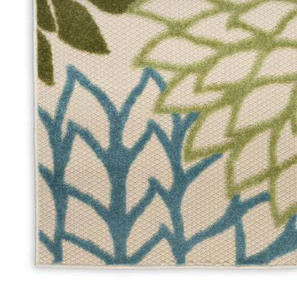 10' X 14' Ivory Green Yellow Blue And Dark Green Floral Indoor Outdoor Area Rug HomeRoots