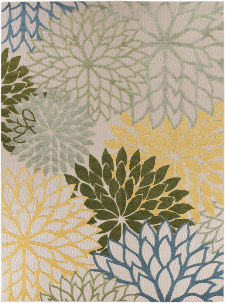 10' X 14' Ivory Green Yellow Blue And Dark Green Floral Indoor Outdoor Area Rug HomeRoots