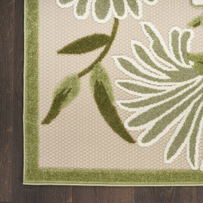10' X 14' Ivory And Green Floral Indoor Outdoor Area Rug HomeRoots
