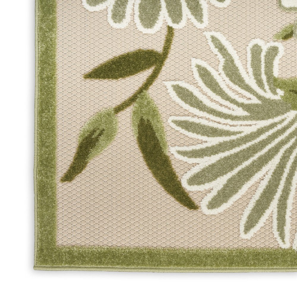 10' X 14' Ivory And Green Floral Indoor Outdoor Area Rug HomeRoots