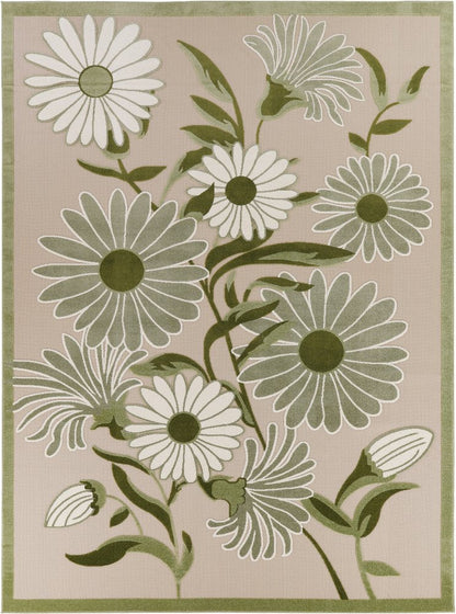 10' X 14' Ivory And Green Floral Indoor Outdoor Area Rug HomeRoots