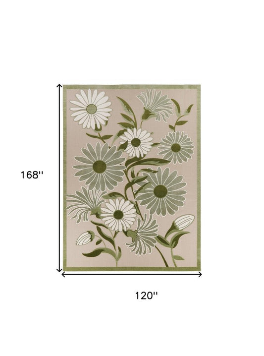10' X 14' Ivory And Green Floral Indoor Outdoor Area Rug HomeRoots