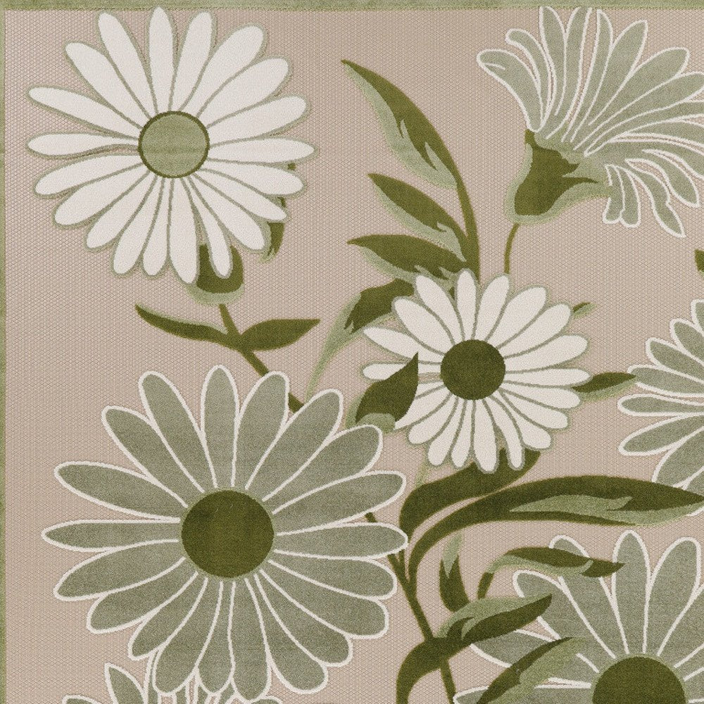 10' X 14' Ivory And Green Floral Indoor Outdoor Area Rug HomeRoots