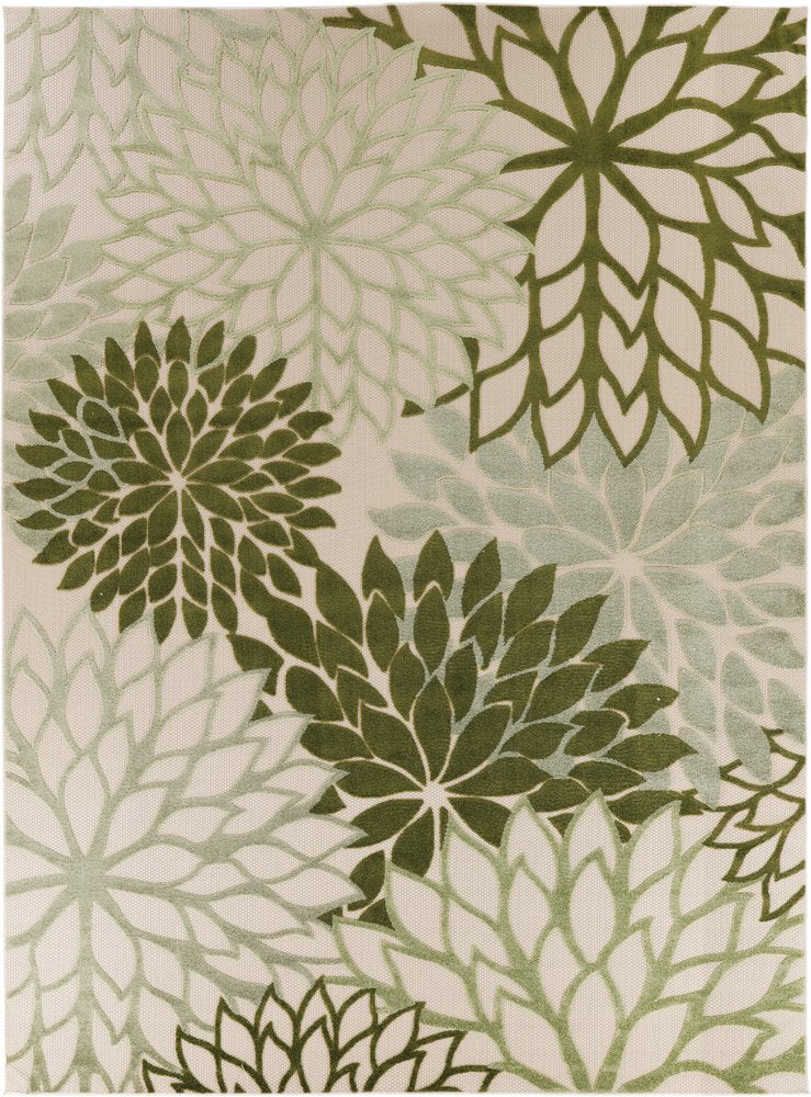 10' X 14' Ivory And Green Floral Indoor Outdoor Area Rug HomeRoots