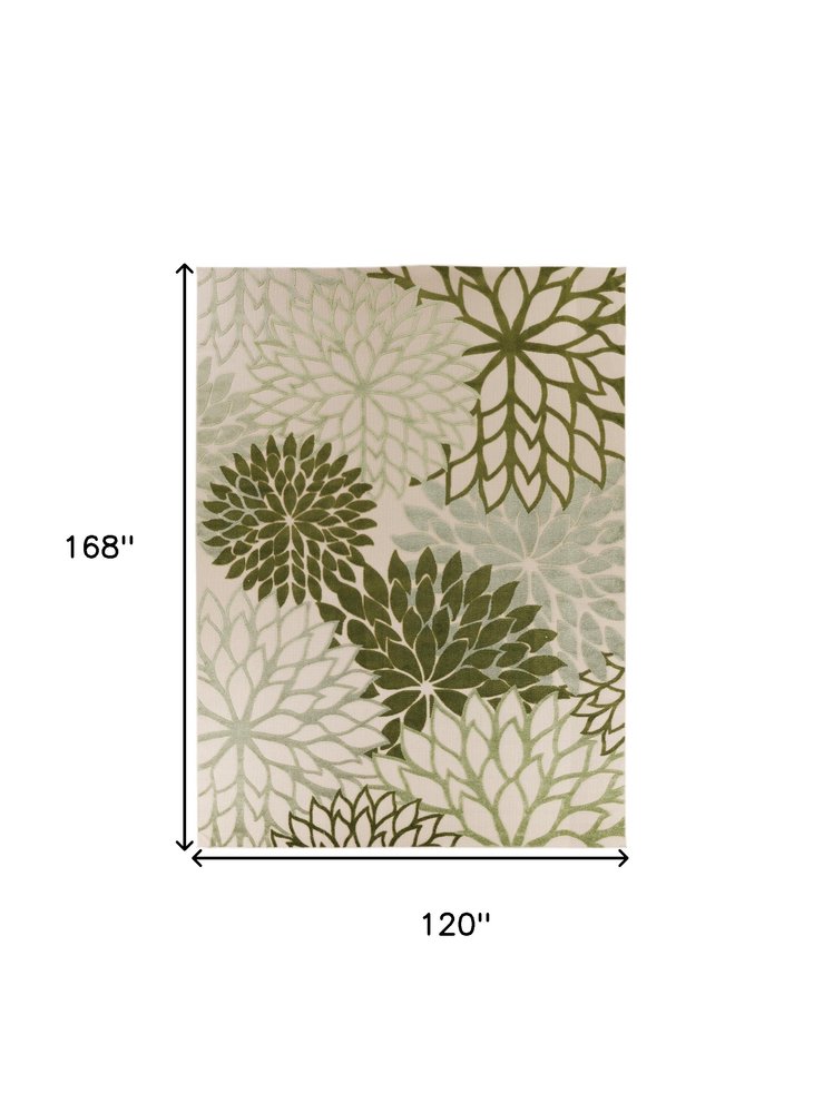 10' X 14' Ivory And Green Floral Indoor Outdoor Area Rug HomeRoots