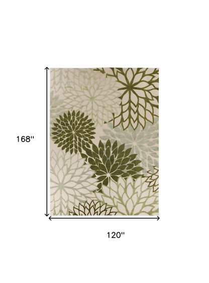 10' X 14' Ivory And Green Floral Indoor Outdoor Area Rug HomeRoots