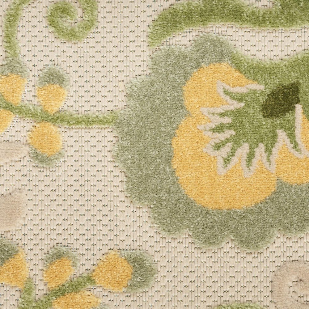 10' X 14' Ivory Green And Yellow Floral Indoor Outdoor Area Rug HomeRoots