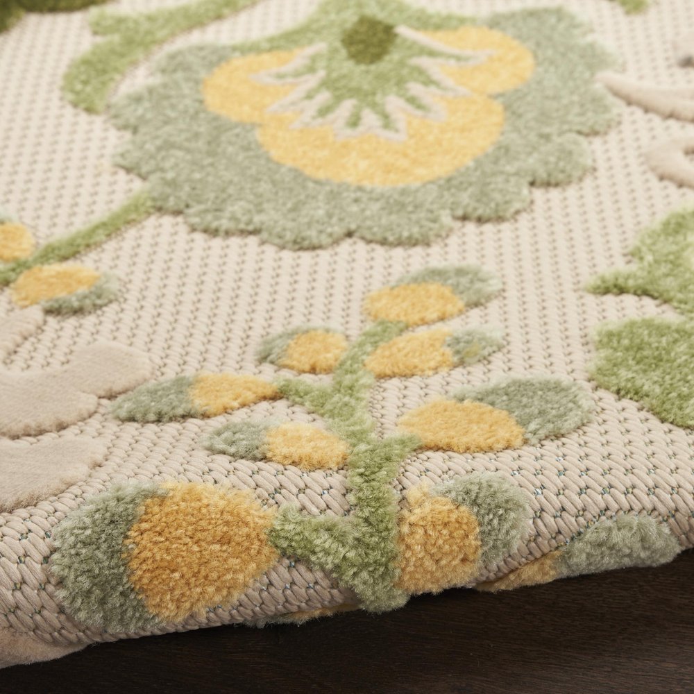 10' X 14' Ivory Green And Yellow Floral Indoor Outdoor Area Rug HomeRoots