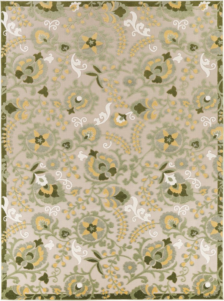 10' X 14' Ivory Green And Yellow Floral Indoor Outdoor Area Rug HomeRoots