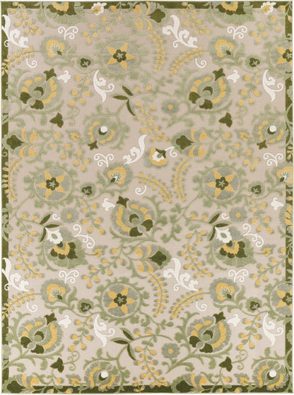 10' X 14' Ivory Green And Yellow Floral Indoor Outdoor Area Rug HomeRoots
