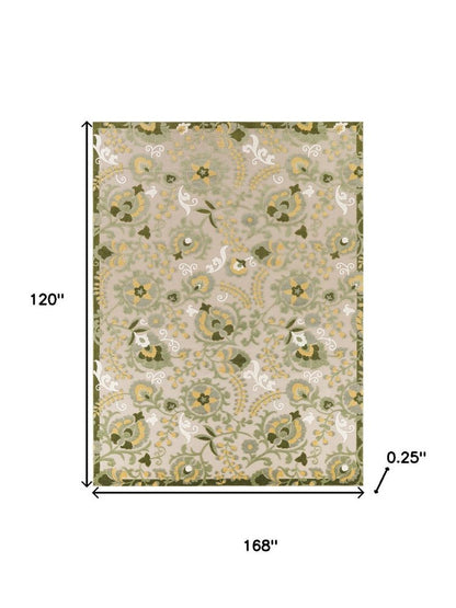 10' X 14' Ivory Green And Yellow Floral Indoor Outdoor Area Rug HomeRoots