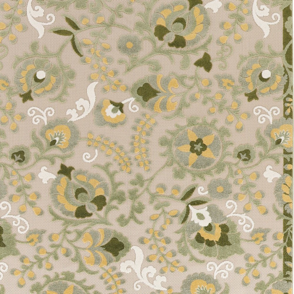 10' X 14' Ivory Green And Yellow Floral Indoor Outdoor Area Rug HomeRoots