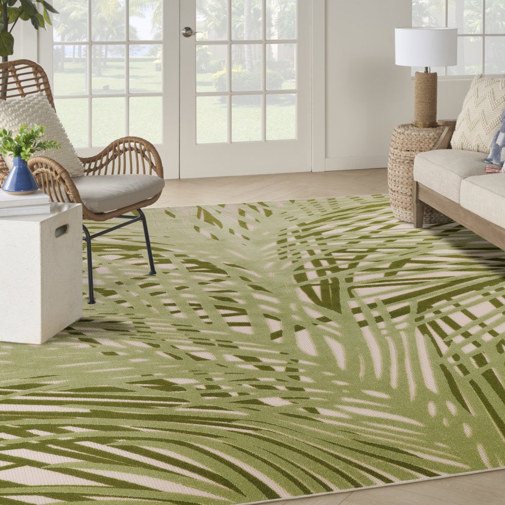 10' X 14' Ivory And Green Palm Leaf Indoor Outdoor Area Rug HomeRoots