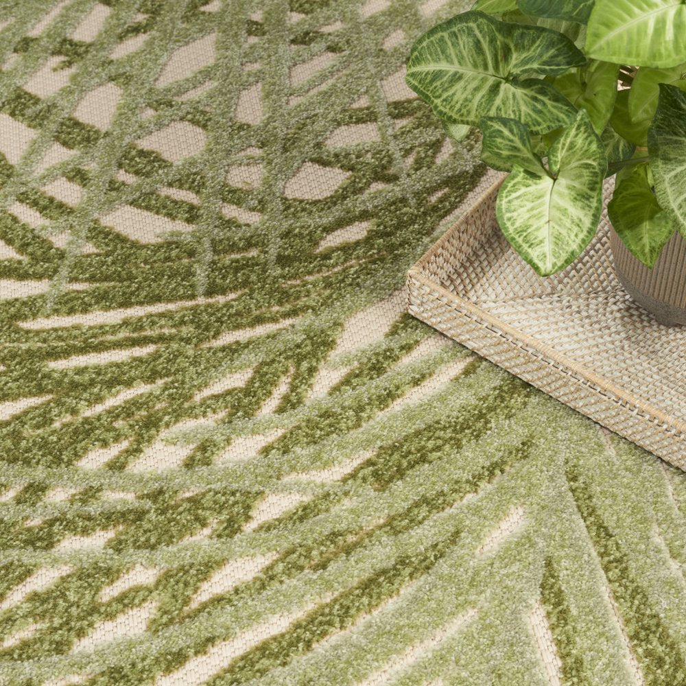 10' X 14' Ivory And Green Palm Leaf Indoor Outdoor Area Rug HomeRoots