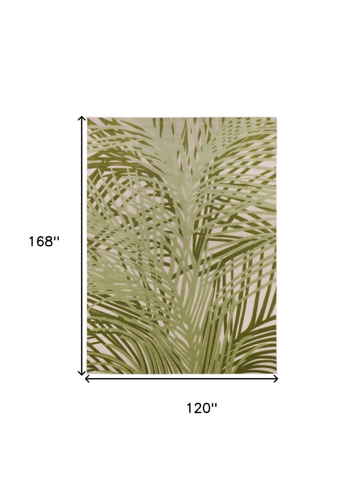 10' X 14' Ivory And Green Palm Leaf Indoor Outdoor Area Rug HomeRoots