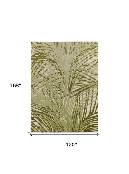 10' X 14' Ivory And Green Palm Leaf Indoor Outdoor Area Rug HomeRoots