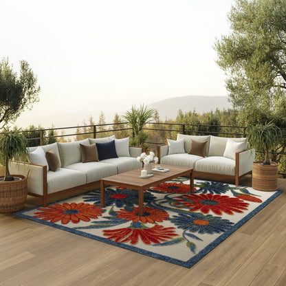 10' X 14' Ivory Orange Blue Green And Red Floral Indoor Outdoor Area Rug HomeRoots