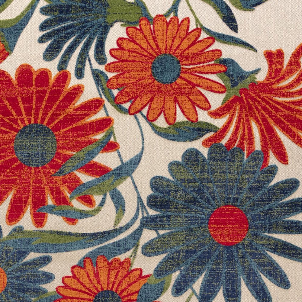 10' X 14' Ivory Orange Blue Green And Red Floral Indoor Outdoor Area Rug HomeRoots
