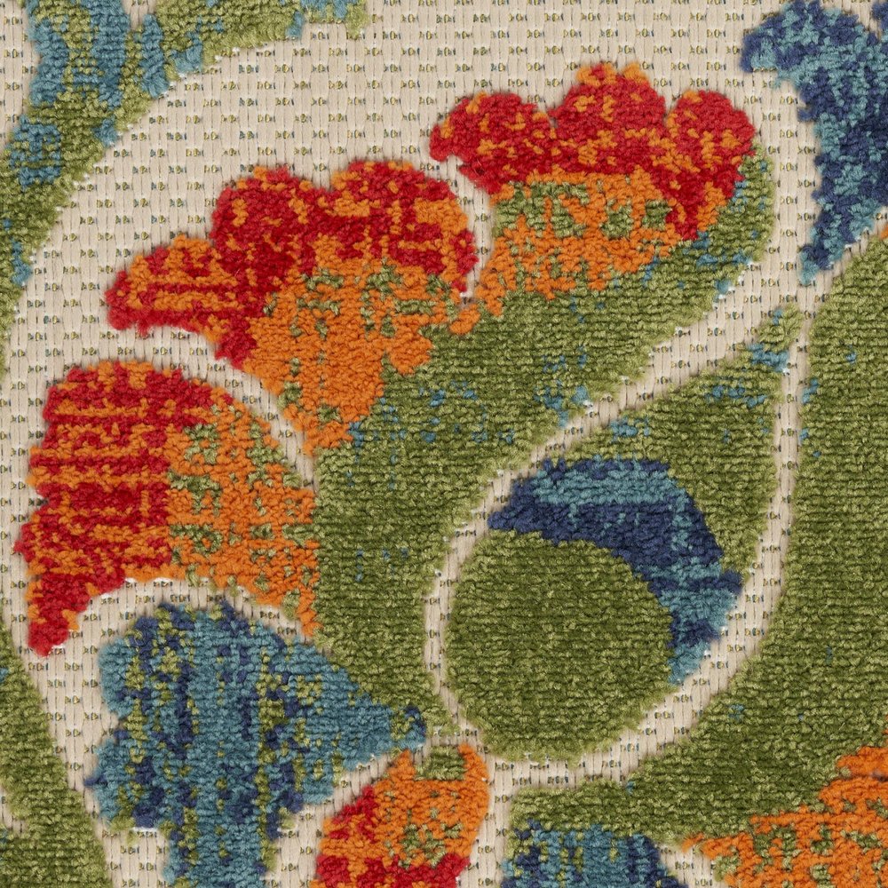 10' X 14' Ivory Orange Blue Green And Red Floral Indoor Outdoor Area Rug HomeRoots