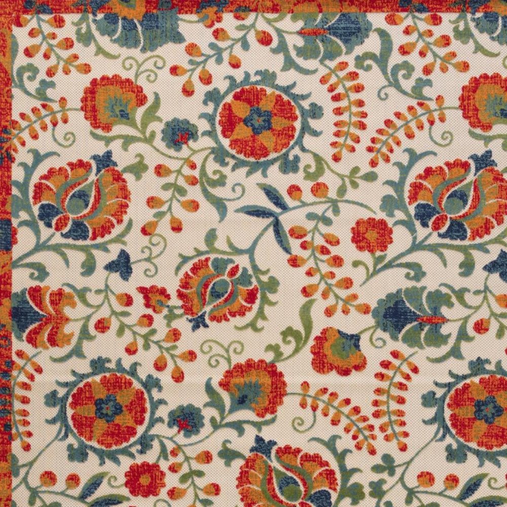 10' X 14' Ivory Orange Blue Green And Red Floral Indoor Outdoor Area Rug HomeRoots