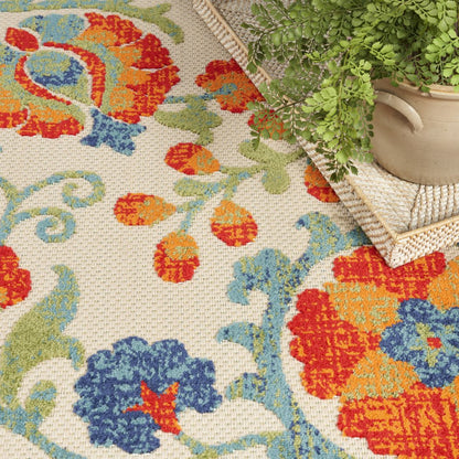 10' X 14' Ivory Orange Blue Green And Red Floral Indoor Outdoor Area Rug HomeRoots