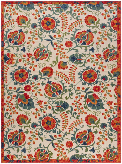 10' X 14' Ivory Orange Blue Green And Red Floral Indoor Outdoor Area Rug HomeRoots