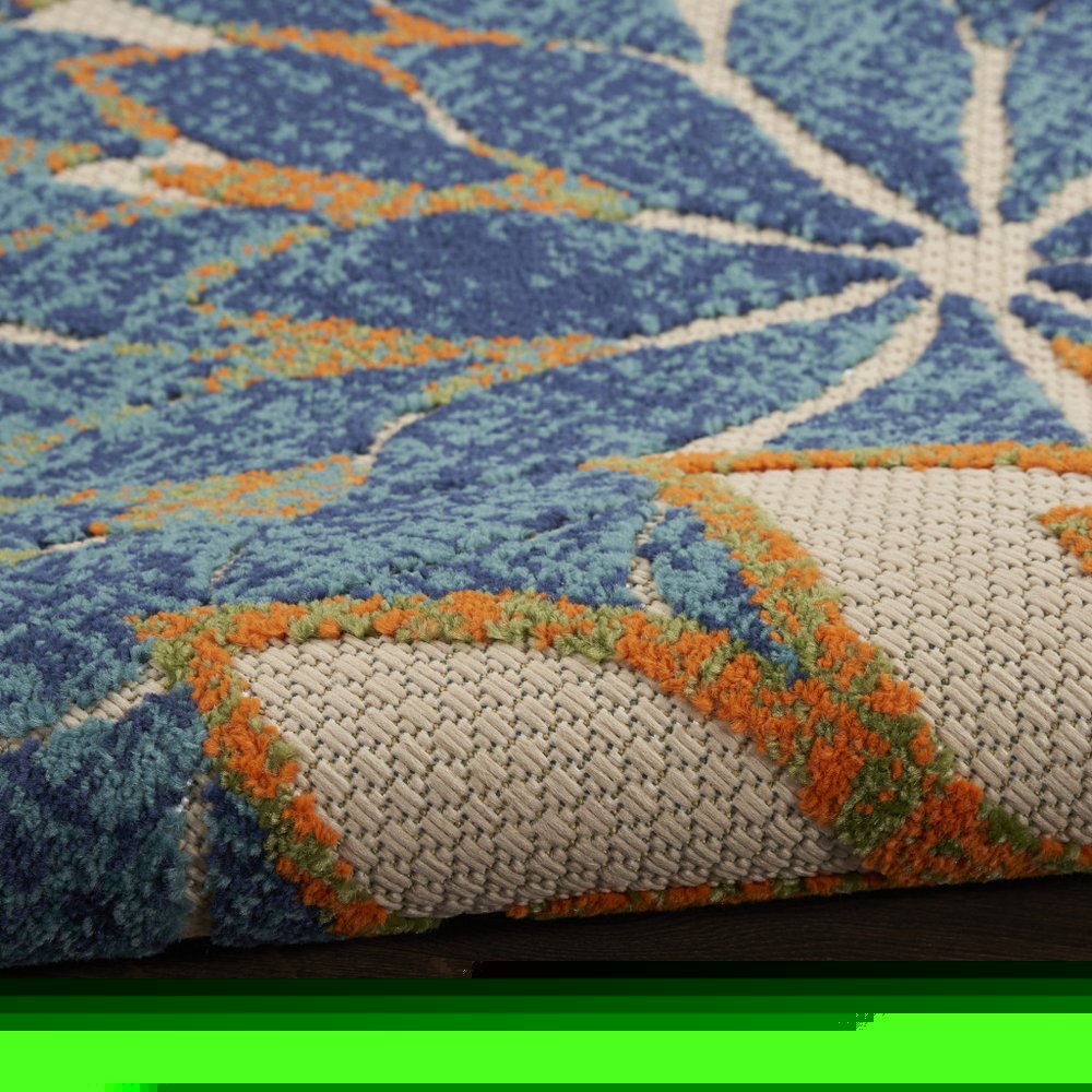 9' X 12' Blue Green Ivory And Orange Floral Indoor Outdoor Area Rug HomeRoots