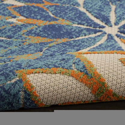 9' X 12' Blue Green Ivory And Orange Floral Indoor Outdoor Area Rug HomeRoots