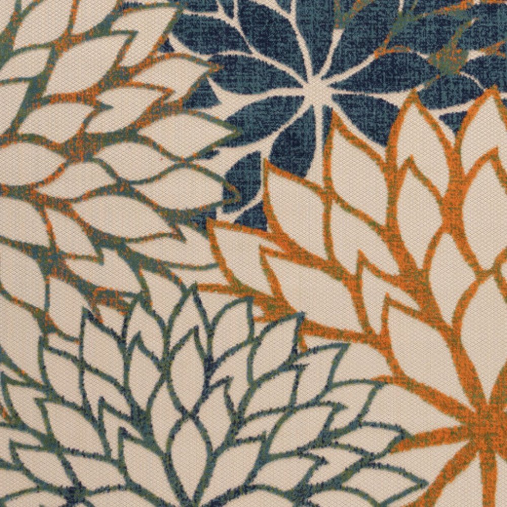 9' X 12' Blue Green Ivory And Orange Floral Indoor Outdoor Area Rug HomeRoots