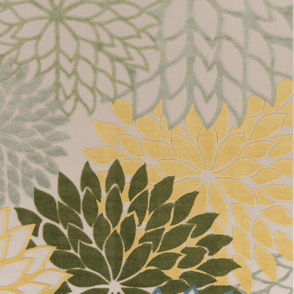 9' X 12' Green Yellow Blue Ivory And Dark Green Floral Indoor Outdoor Area Rug HomeRoots