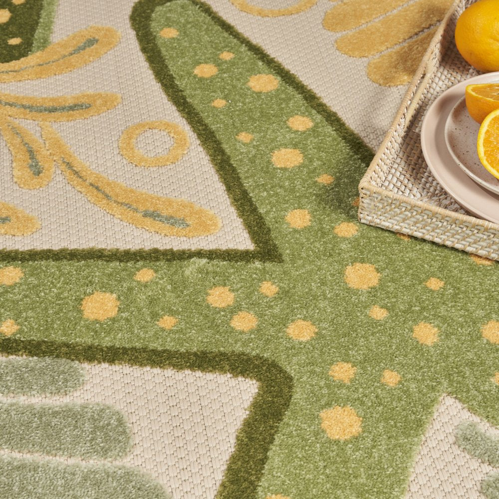 9' X 12' Green Yellow Blue Ivory And Dark Green Starfish Indoor Outdoor Area Rug HomeRoots