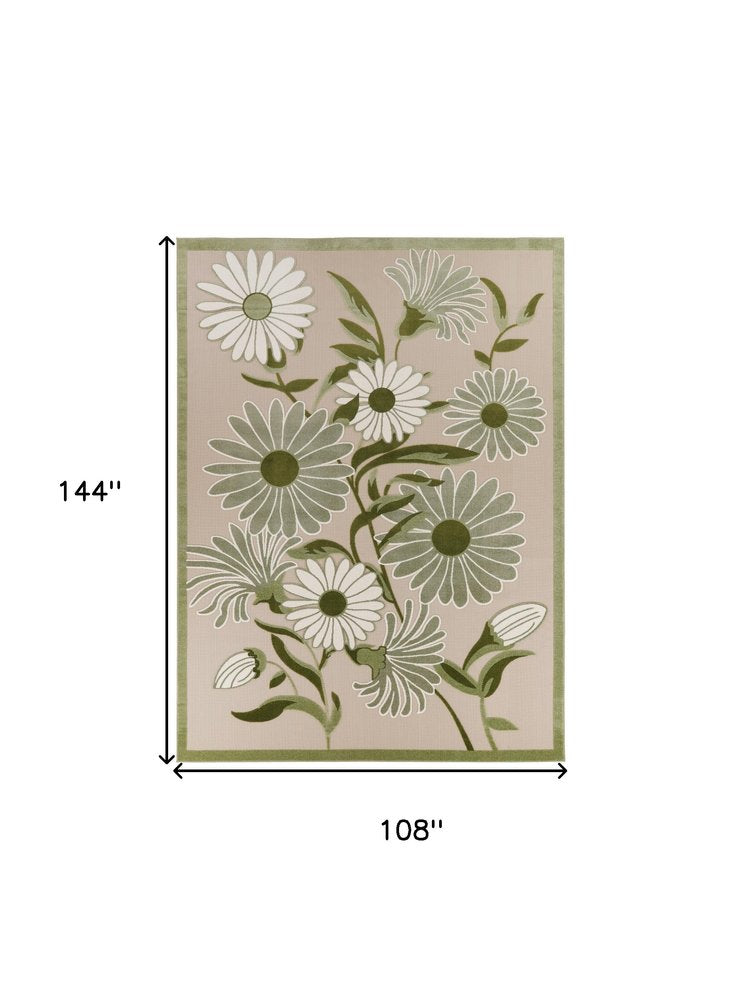 9' X 12' Ivory And Green Floral Indoor Outdoor Area Rug HomeRoots