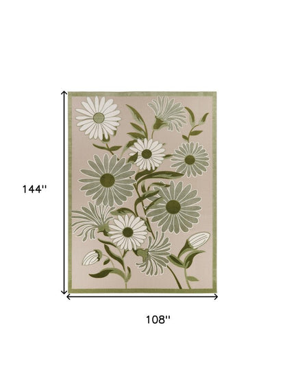 9' X 12' Ivory And Green Floral Indoor Outdoor Area Rug HomeRoots