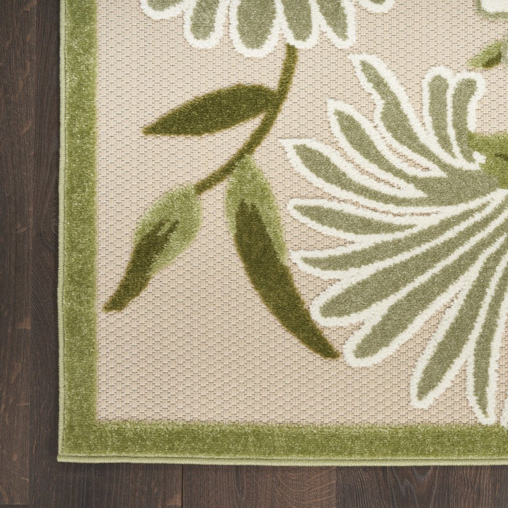 9' X 12' Ivory And Green Floral Indoor Outdoor Area Rug HomeRoots