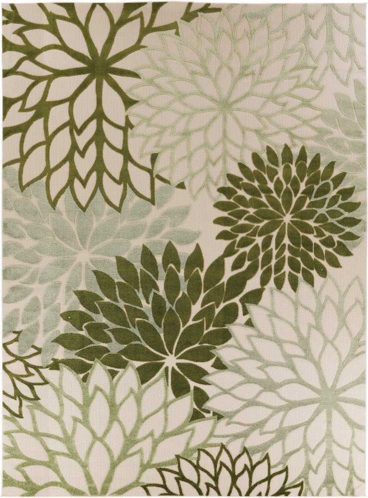 9' X 12' Ivory And Green Floral Indoor Outdoor Area Rug HomeRoots