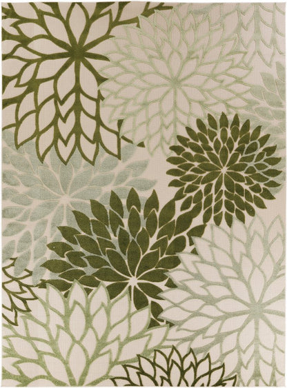 9' X 12' Ivory And Green Floral Indoor Outdoor Area Rug HomeRoots